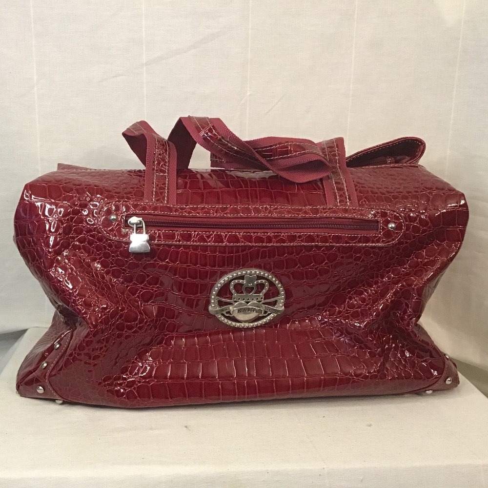 Kathy Van Zuuland Red Faux Crocodile Weekend Travel Overnight Duffle Bag Elegant